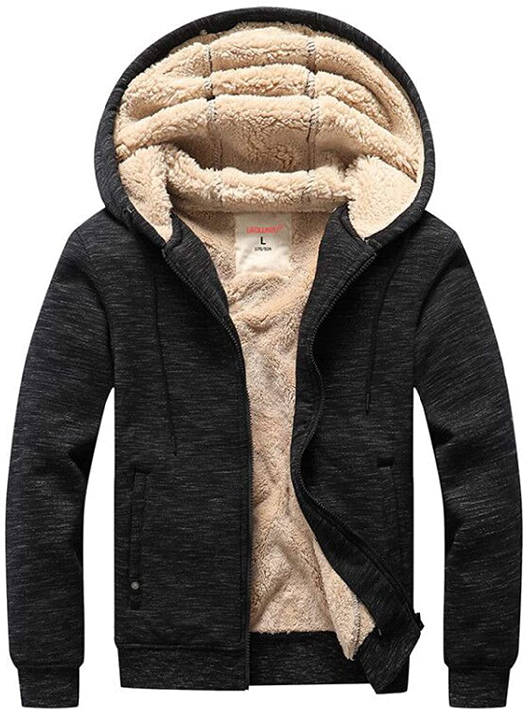Flygo Hoodies for Men Zip Up Winter Fleece Sherpa Lined Sweatshirt