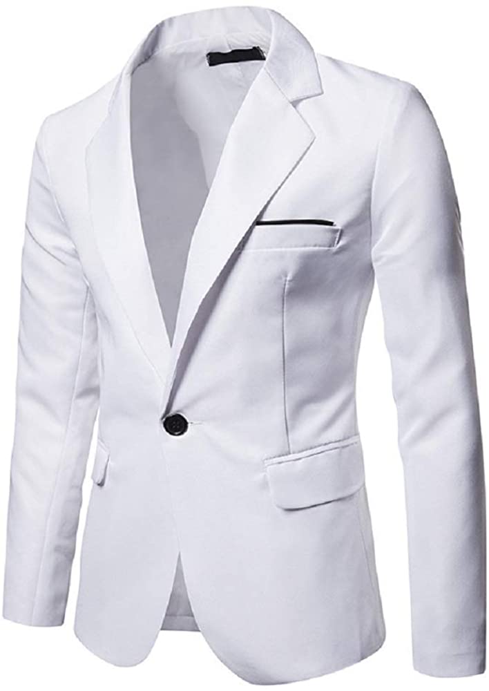 Mens Blazer Slim Fit Casual Solid Color Sport Coats Lightweight One Button Suit Jacket Coats Business Lapel Suit 