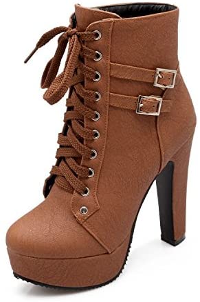  Susanny High Heel Boots for Women,Womens Platform Boot Heels  Sexy Round Toe Lace UP High Heels Mid Calf Boots | Ankle & Bootie