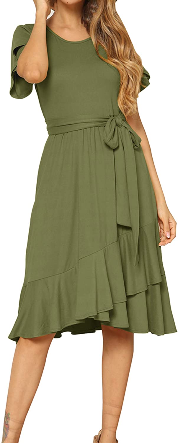 Short Sleeve Midi Dress with Belt | eBay