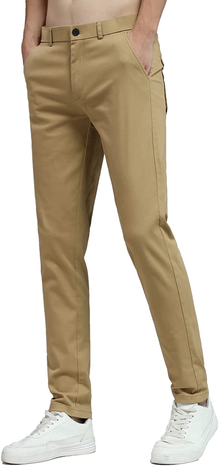 Plaid&Plain Men's Skinny Stretchy Khaki Pants Colored Pants Slim Fit Slacks  Tape