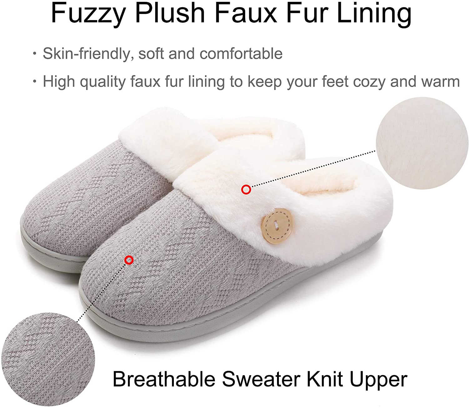 Vonluxe Women's Fuzzy House Slippers Comfy Memory Foam Bedroom Slippers ...