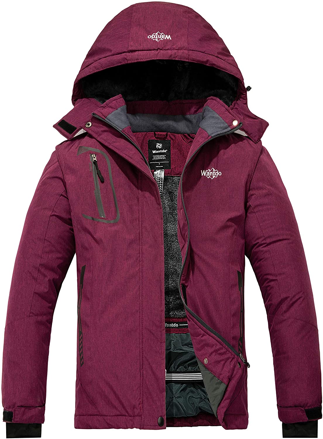 Wantdo Womens Mountain Ski Jackets Hooded Windproof Fleece Outdoor Coat 