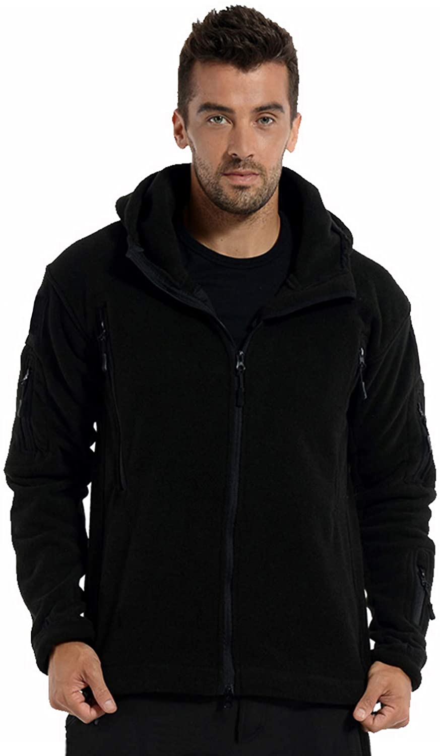 MAGCOMSEN Men's Hoodie Fleece Jacket 6 Zip-Pockets Warm Winter Jacket ...