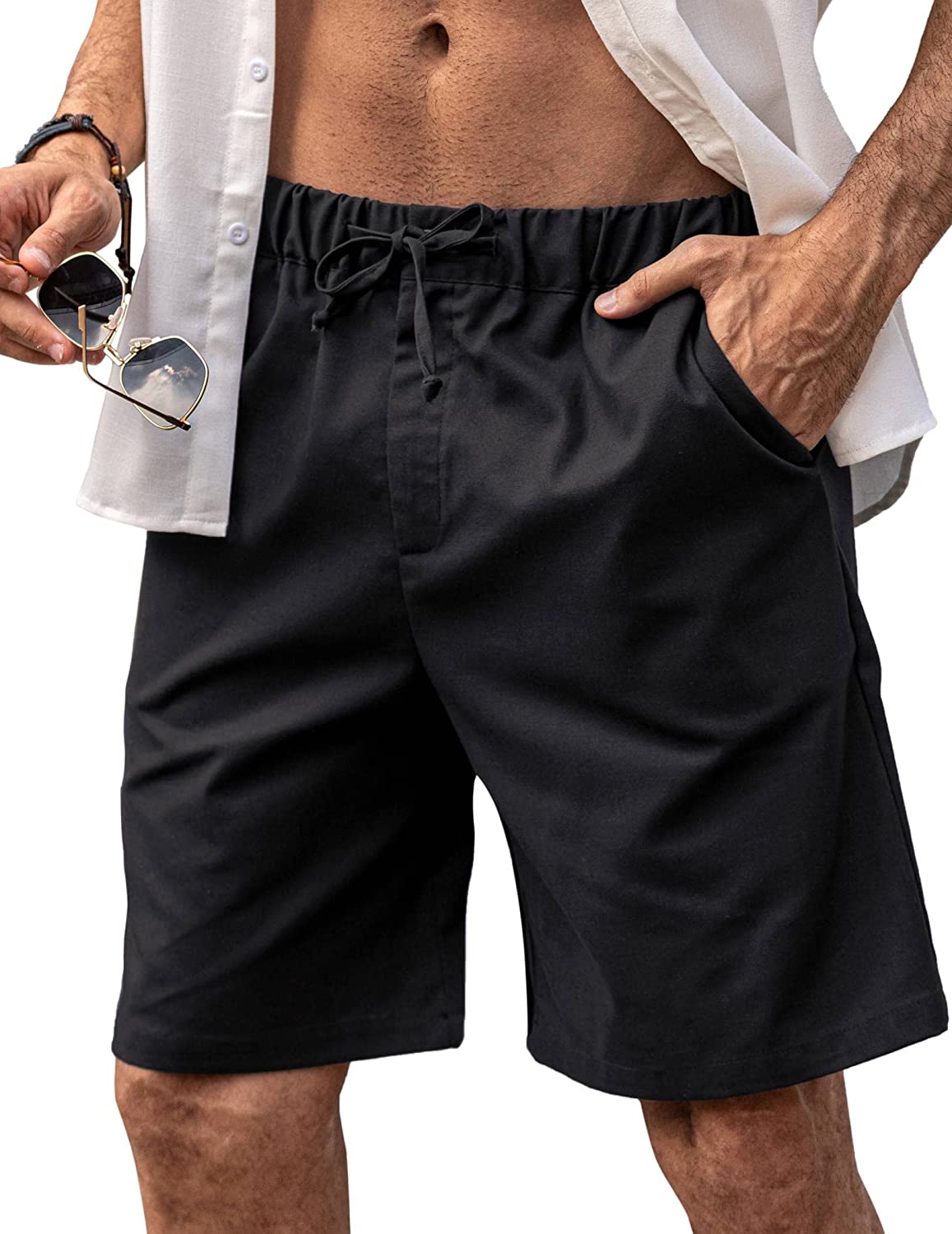 COOFANDY Mens 2 Packs Casual Linen Shorts Drawstring Waistband Lounge Shorts  Black/Khaki : : Clothing, Shoes & Accessories