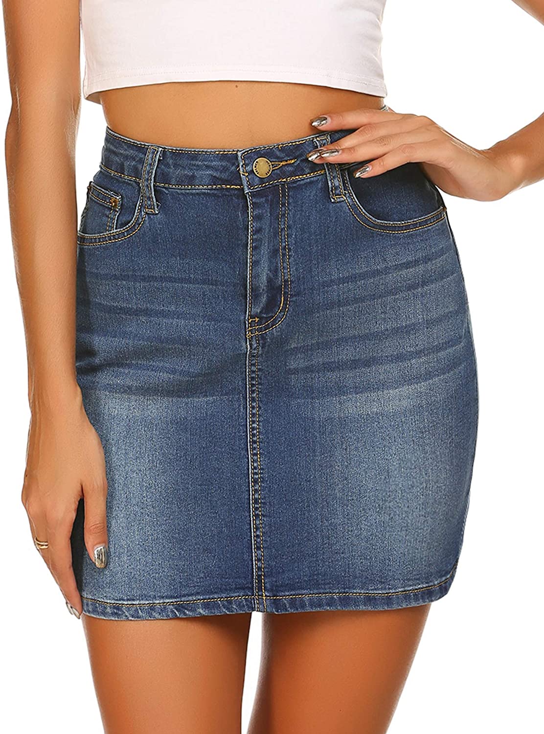 Springen Absoluut het einde Chigant Womens Stretch High Waisted Short Mini Denim Skirt Jean Skirts(L-5XL)  | eBay