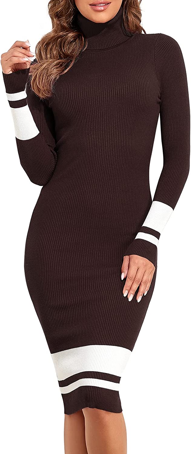 Women's Turtle Neck Ribbed Knit Sweater Long Sleeve Stretch
