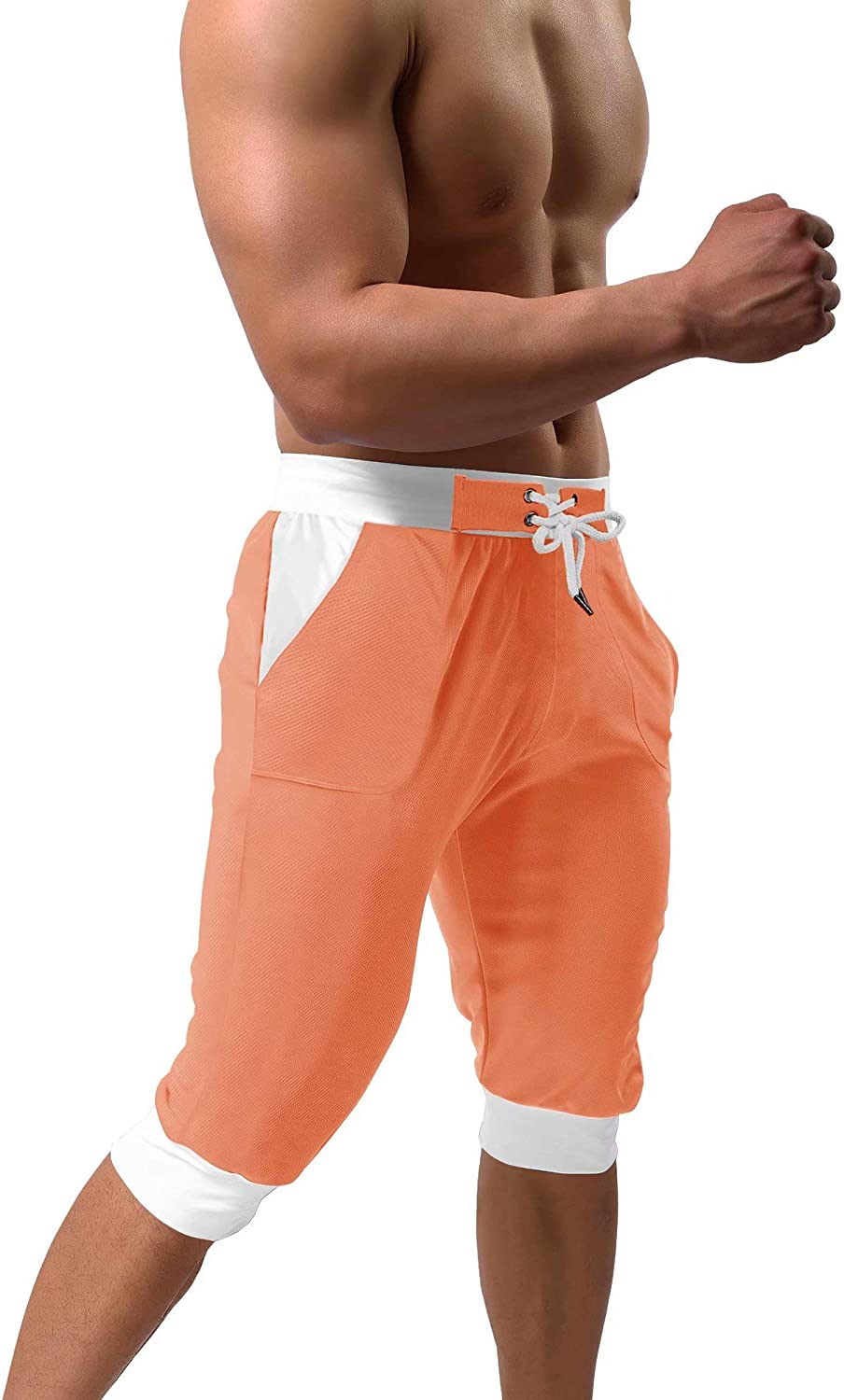 BIYLACLESEN Mens Mesh Pants with Pockets Capri Jogger Workout Training 3/4 Running Shorts
