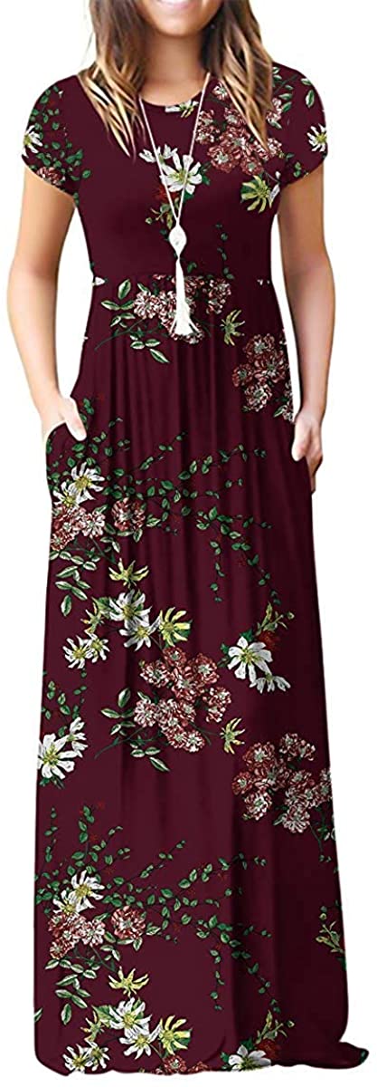 DEARCASE Women Short Sleeve Loose Plain Maxi Dresses Casual Long Dresses  with Po | eBay