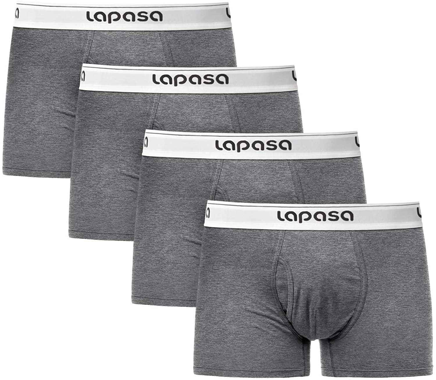LAPASA Men's Boxer Briefs 4-Pack Cotton Stretch Underwear with Fly
