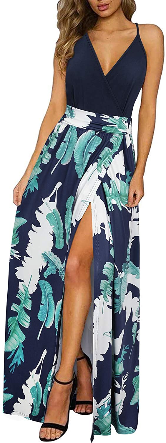 Newshows Women's Summer V Neck Spaghetti Strap Sleeveless Casual Split Long  Maxi Dress : : Clothing, Shoes & Accessories