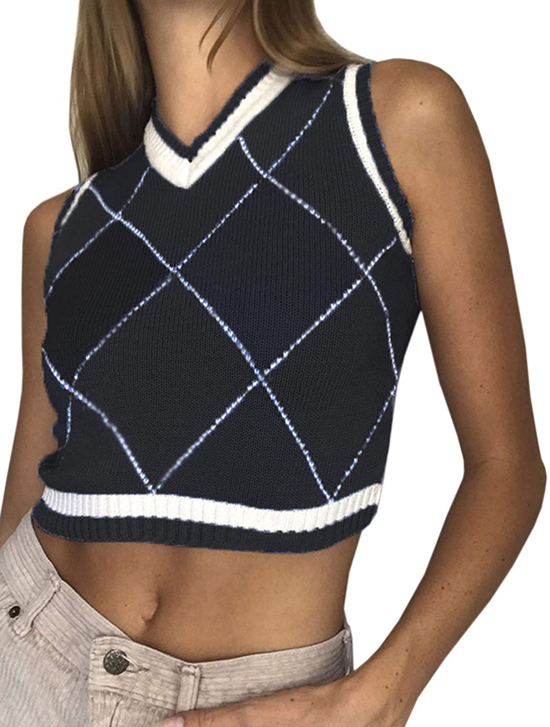 SAFRISIOR Women Plaid Shirt Sweater Crop Tops