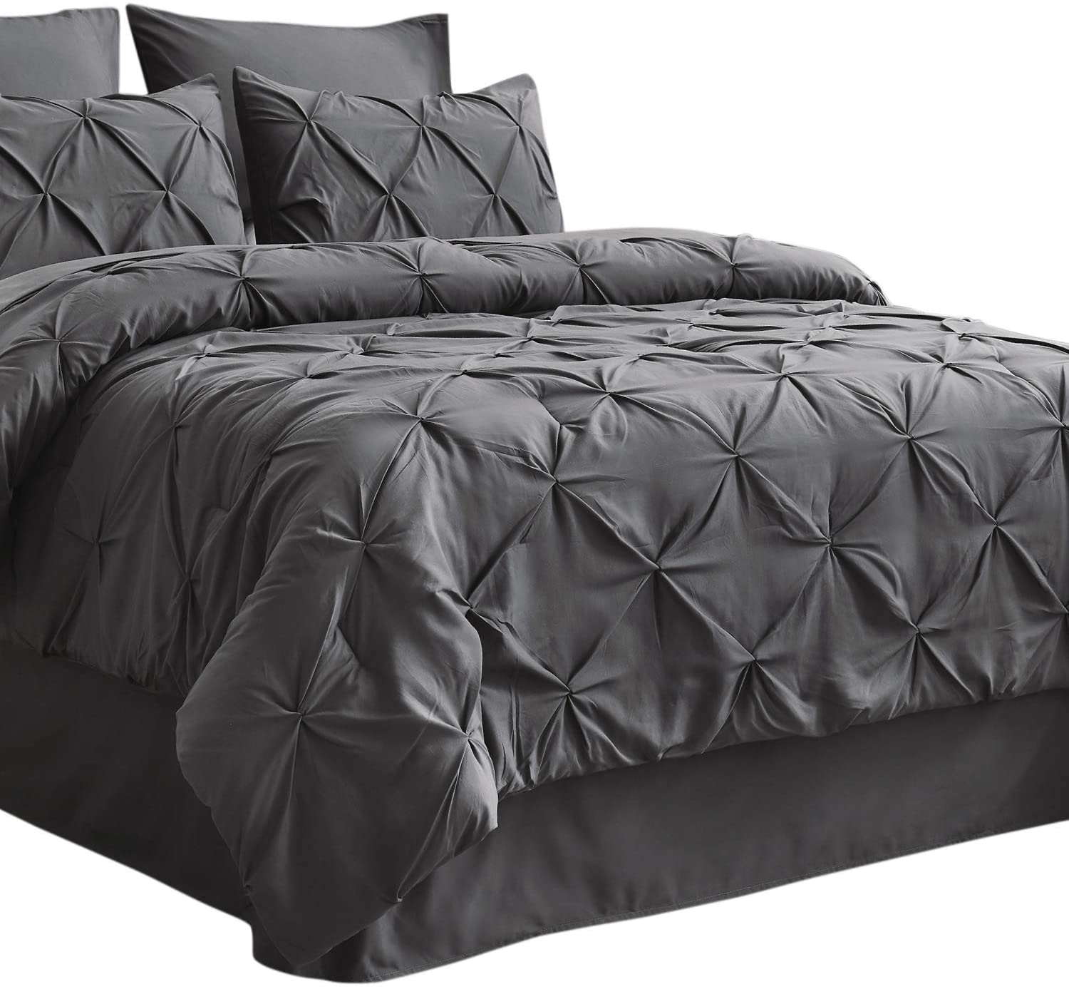 Bedsure Queen Comforter Set 8 Pieces - Pintuck Queen Bed Set, Bed