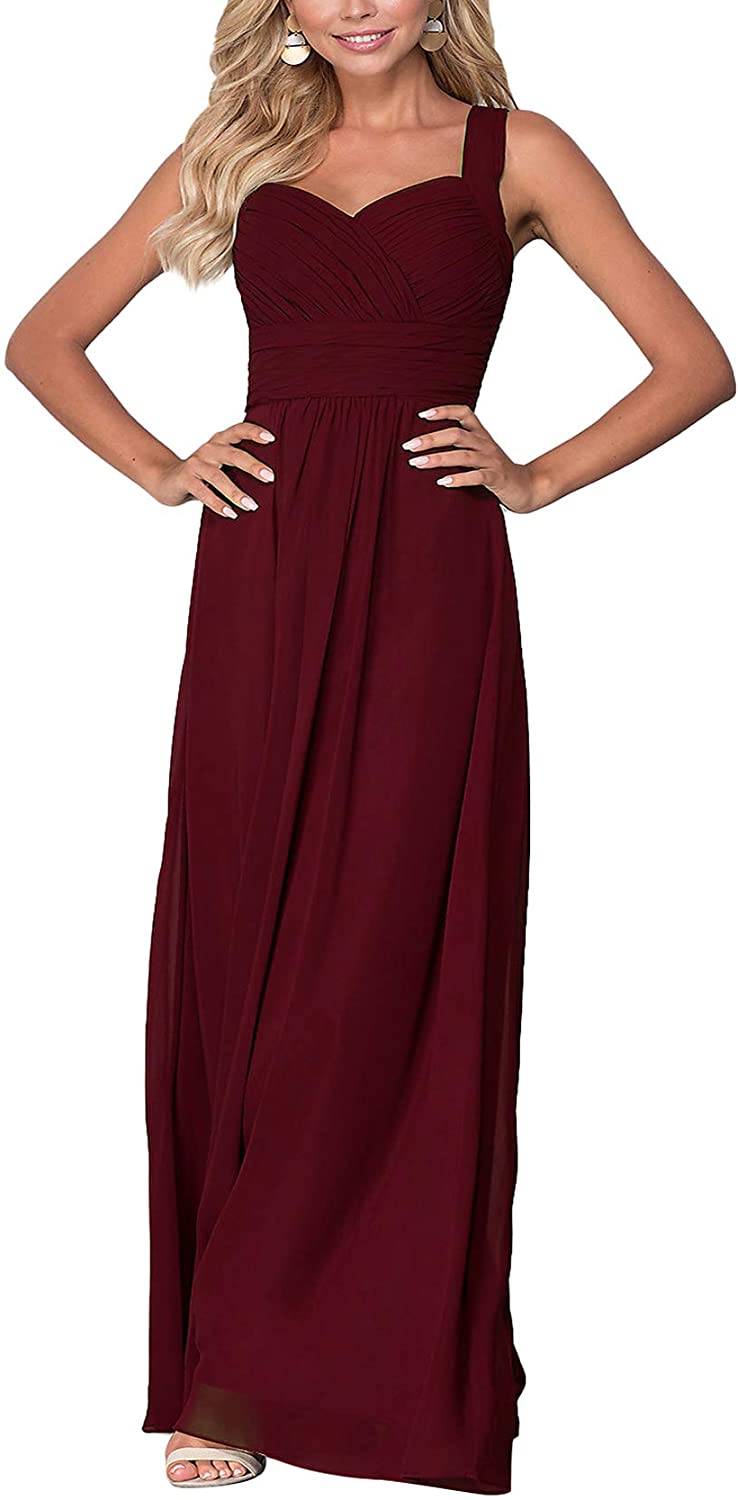 Wine Red Chiffon Bridesmaid Dress Wedding Party Prom Gown Maxi Evening Long 