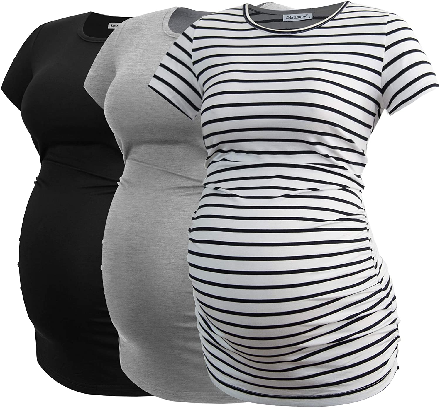 Smallshow Womens Long Sleeve Maternity Clothe Tops Side Ruched Pregnancy Shirt