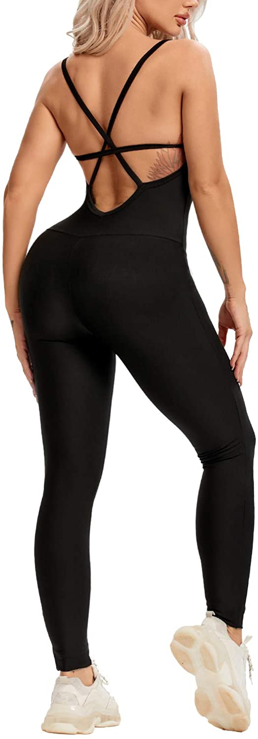 STARBILD Womens Butt Lifting Yoga Jumpsuit Backless Sport Bandage Romper  Playsuit Sleeveless Textured Gym Bodysuit