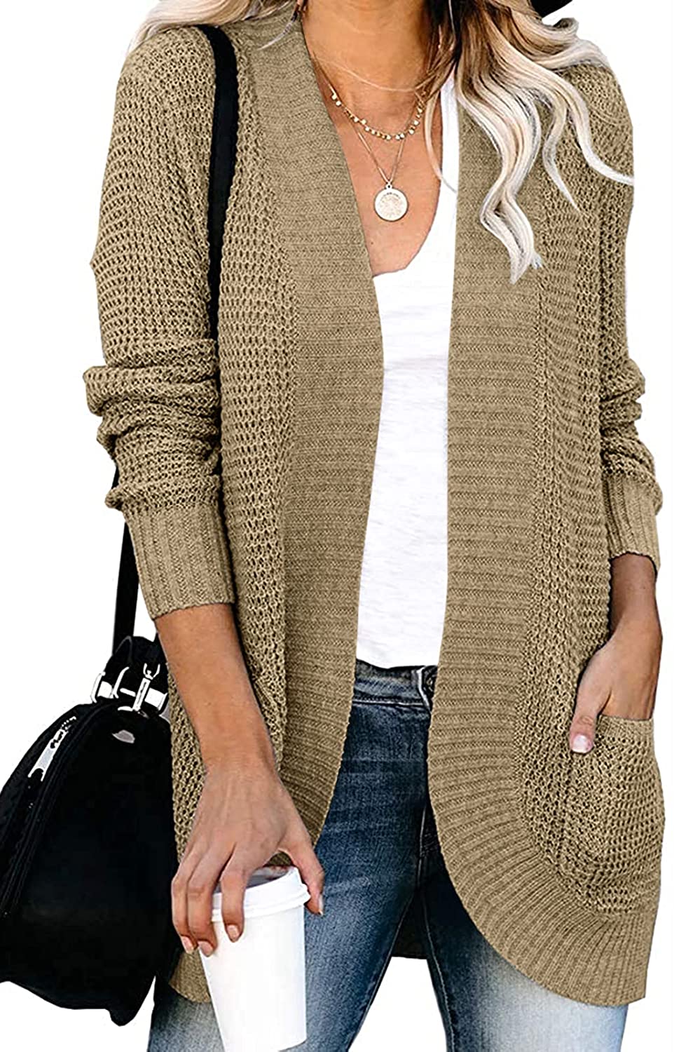 ZESICA Women's Long Sleeve Open Front Casual Lightweight Soft Knit Cardigan Sweater Outerwear