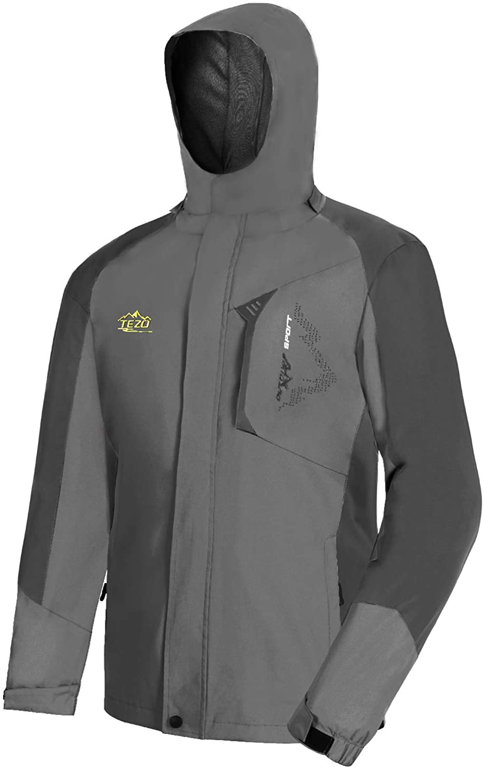 TEZO Mens Rain Jacket Waterproof with Hooded Hiking Coat Lightweight  Windbreaker