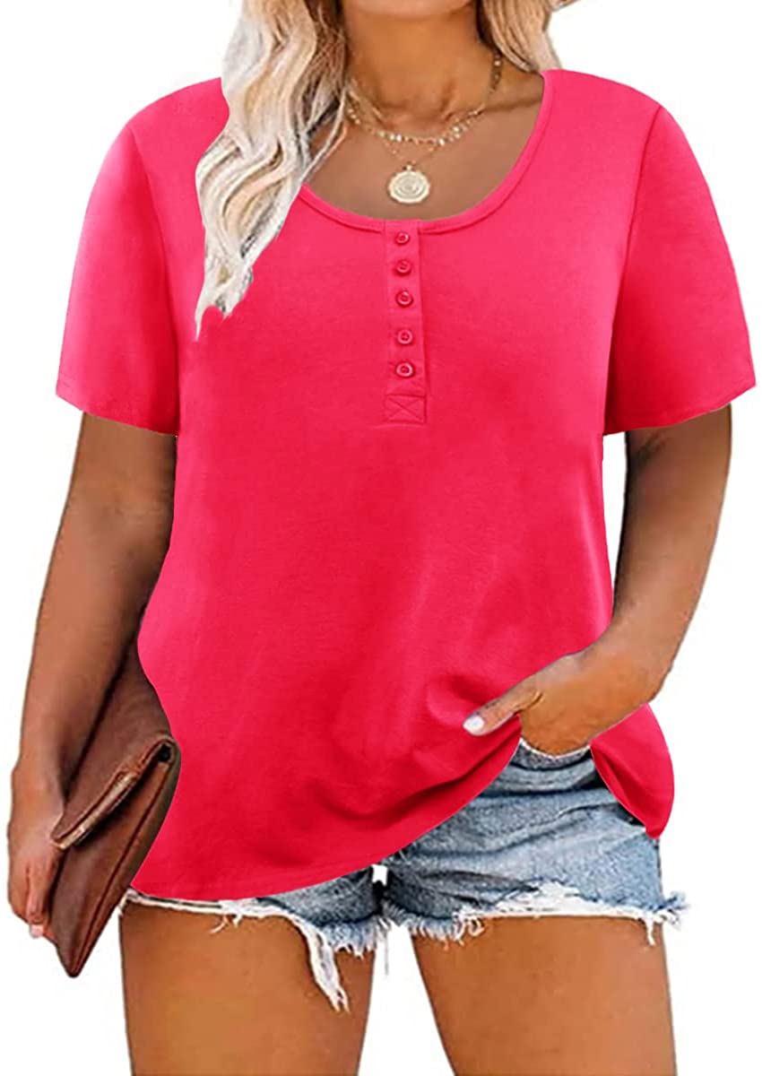 CARCOS Womens Plus Size Tops Short Sleeve Shirts Color Block Tunic Raglan Henley Blouses XL-5XL 