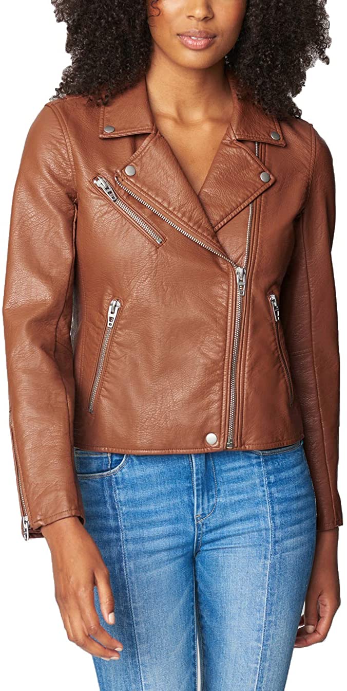BLANKNYC Womens Luxury Clothing Semi Fitted Vegan Leather Motorcycle Jacket 