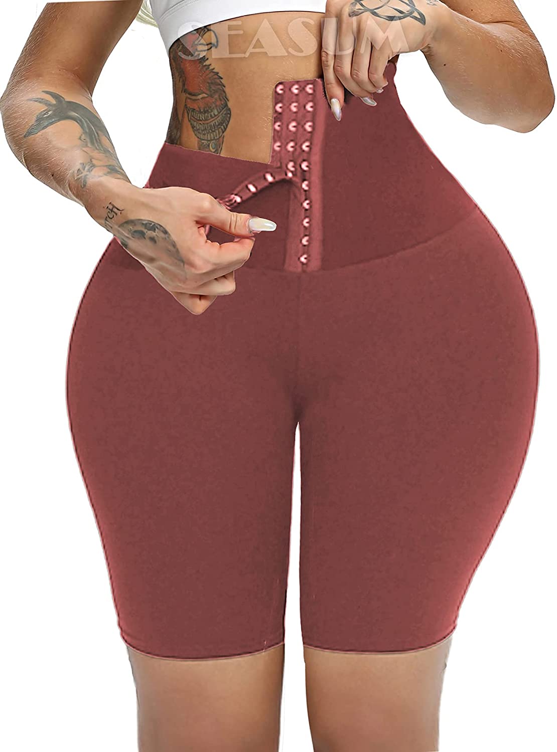 SEASUM High Waisted Corset Waist Trainer Leggings for Women Tummy