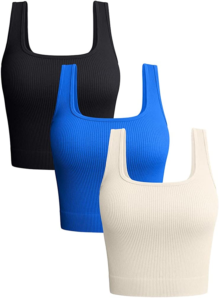 OQQ Women's 3 Piece Medium Support Tank Top Ribbed Exercise