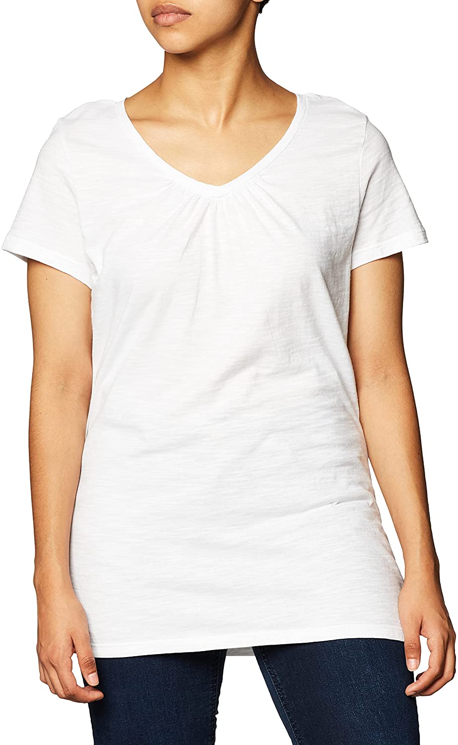 Hanes Women's Shirts, Slub Cotton Shirred V-Neck Tee, Cotton T-Shirts for  Women, Women's Tee Shirts at  Women's Clothing store