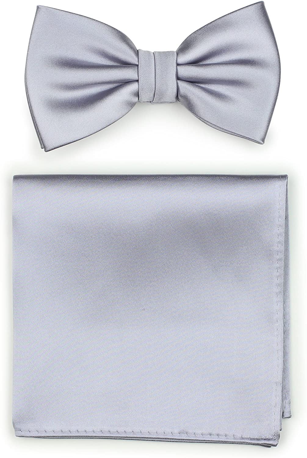 Bows-N-Ties Men's Solid Adjustable Pre-Tied Bow Tie and Pocket Square Set 