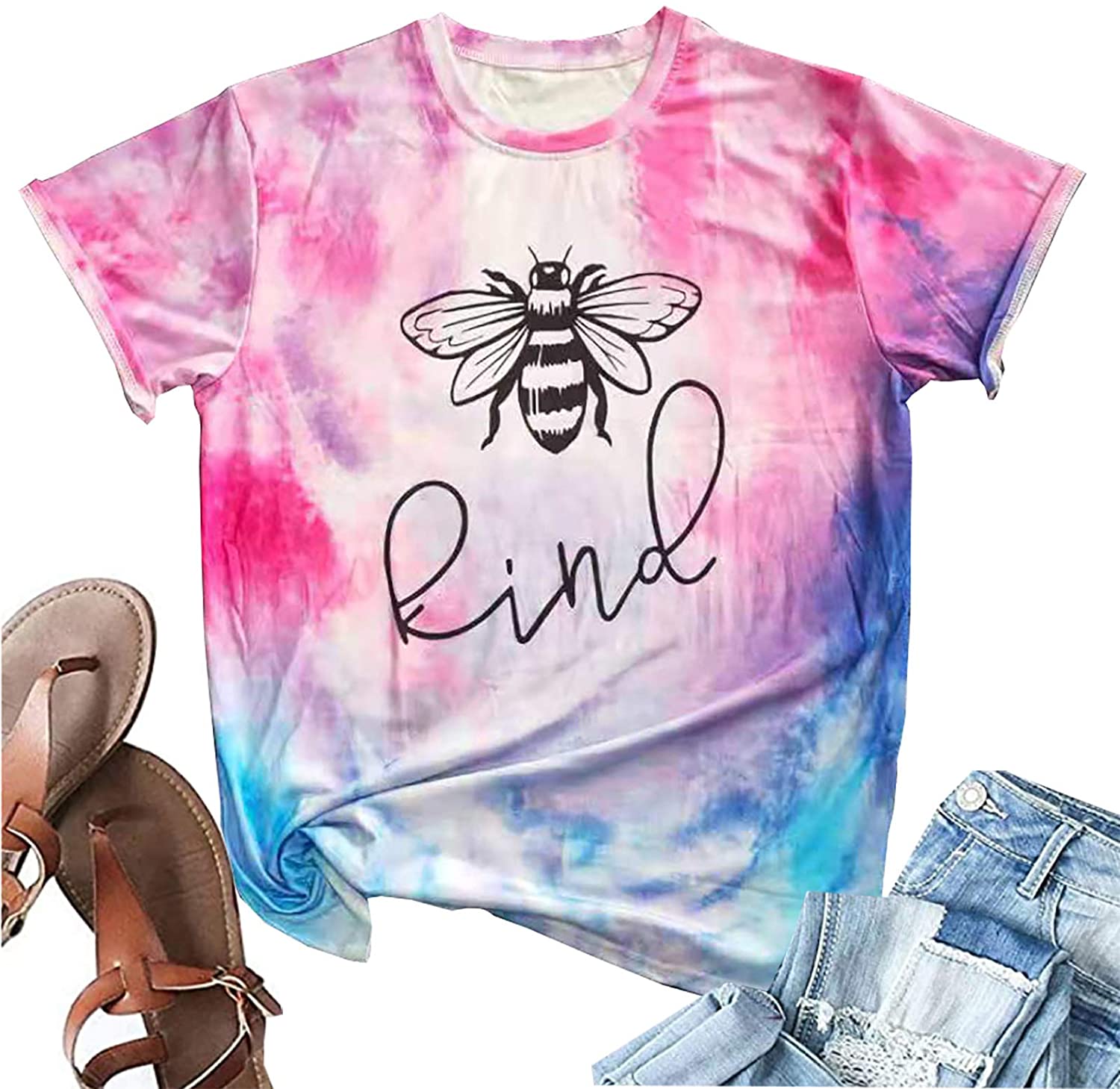 Be Kind Shirt for Women Tie Dye T Shirts Bee Kind Short Sleeve Graphic Tees  Tops | eBay