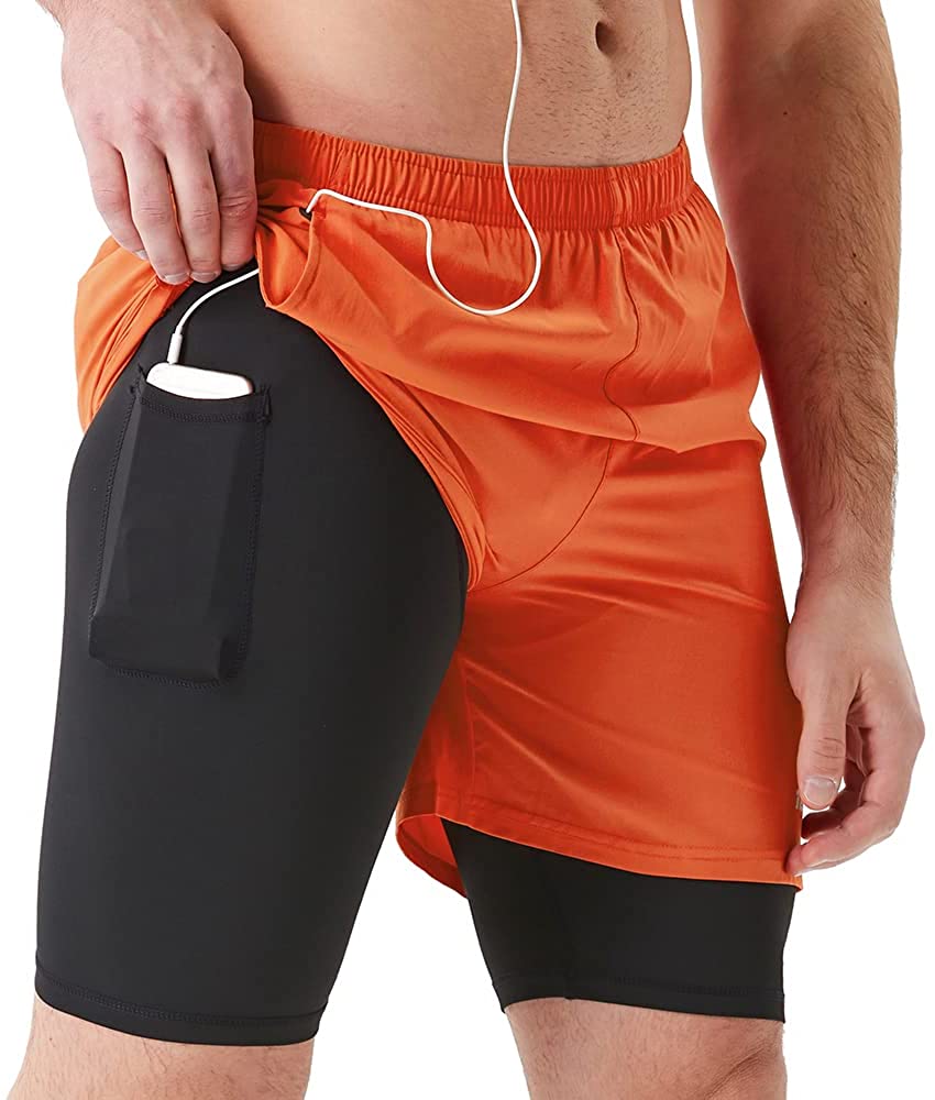 TENJOY Men's 2 in 1 Running Shorts Quick Dry Gym Athletic Workout Shorts  for Men with Phone Pockets : : Clothing, Shoes & Accessories