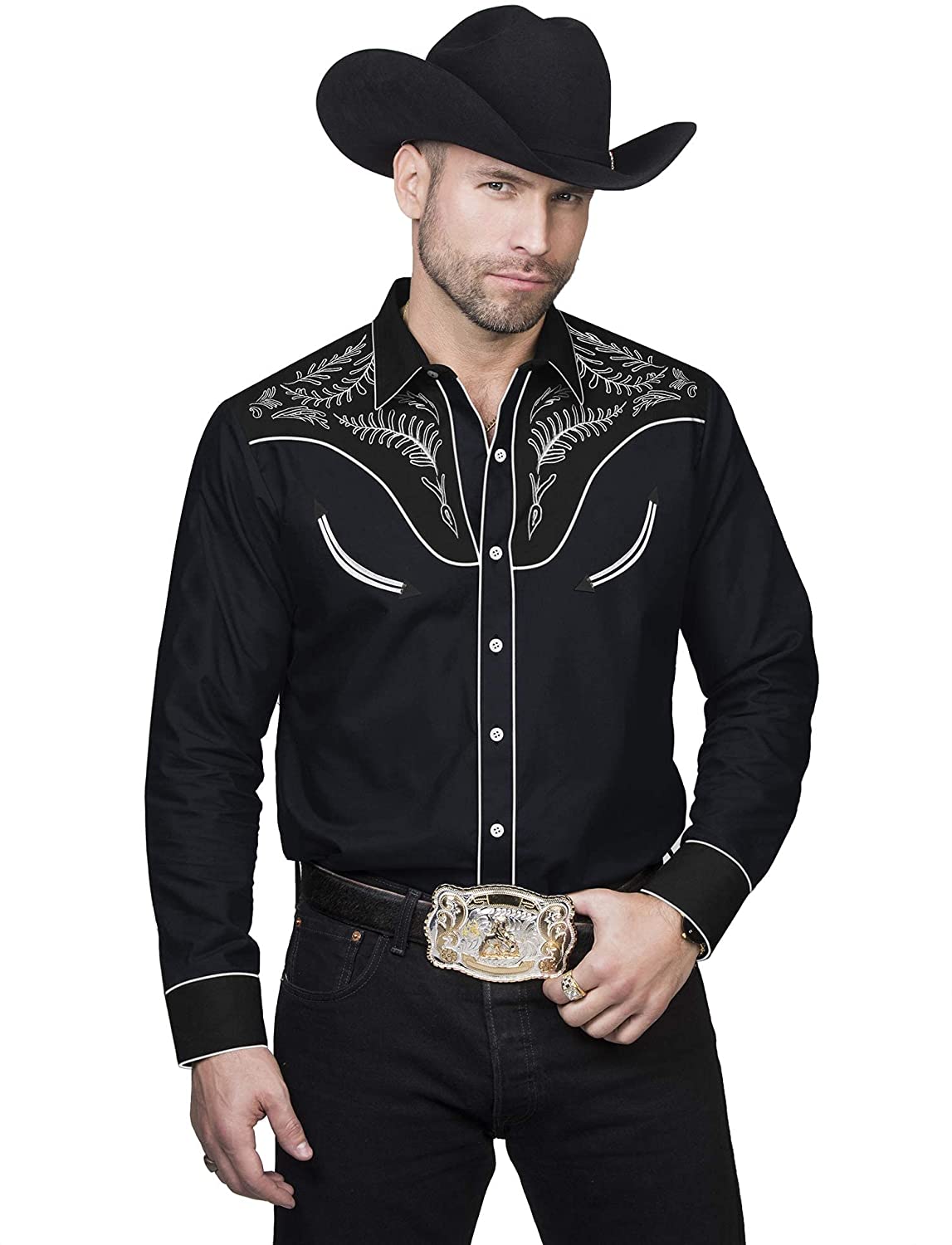 COOFANDY Men's Western Cowboy Shirt Embroidered Long Sleeve Slim Fit Casual  Cotton Button Down Hippie Shirts with Pockets