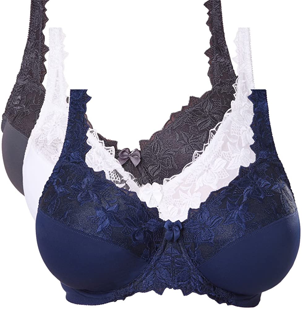Buy Plus Size Unlined Minimizer Wireless Bras with Embroidery Lace-3Pack  Online at desertcartSeychelles