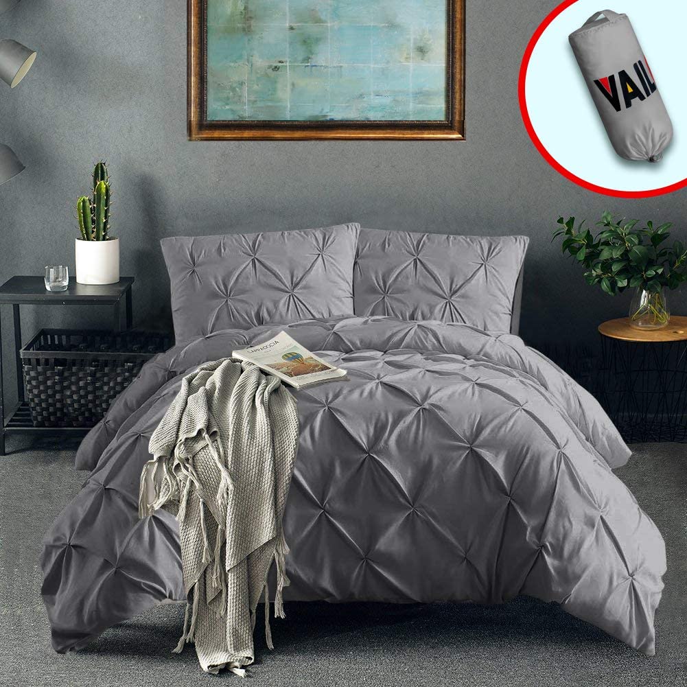 Vailge 3 Piece Pinch Pleated Duvet Cover with Zipper