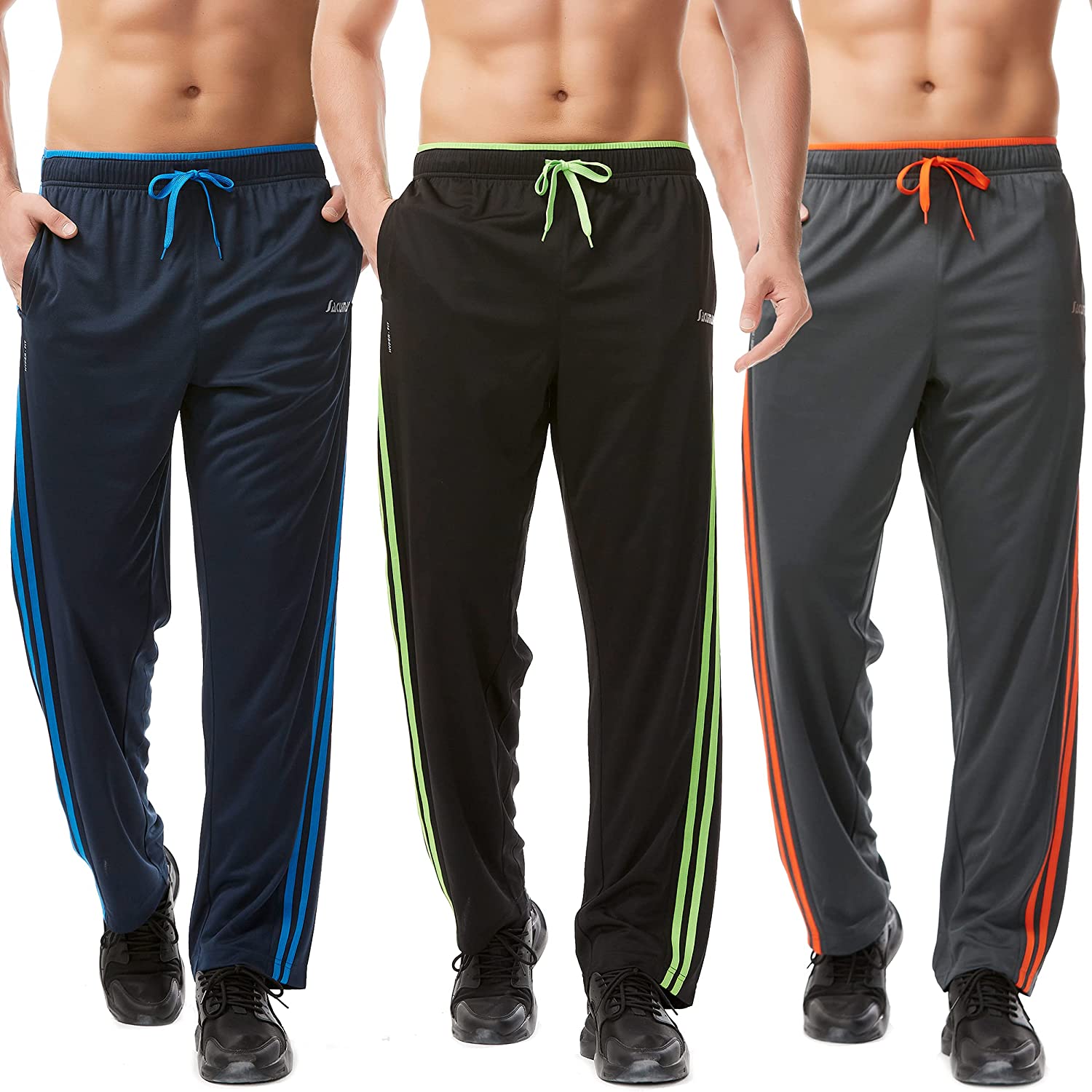Rdruko Men's Quick Dry Sweatpants Open Bottom Yoga Running Athletic Pants with Pockets 