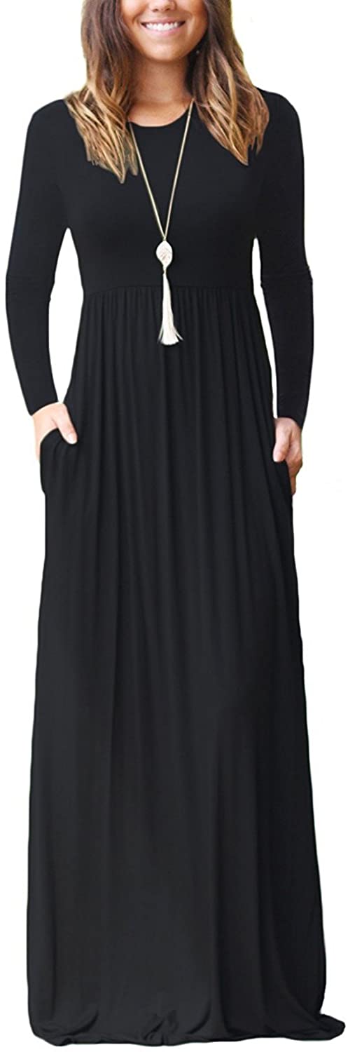 AUSELILY Women Long Sleeve Loose Plain Plus Size Maxi Dresses Casual Long  Dresse | eBay