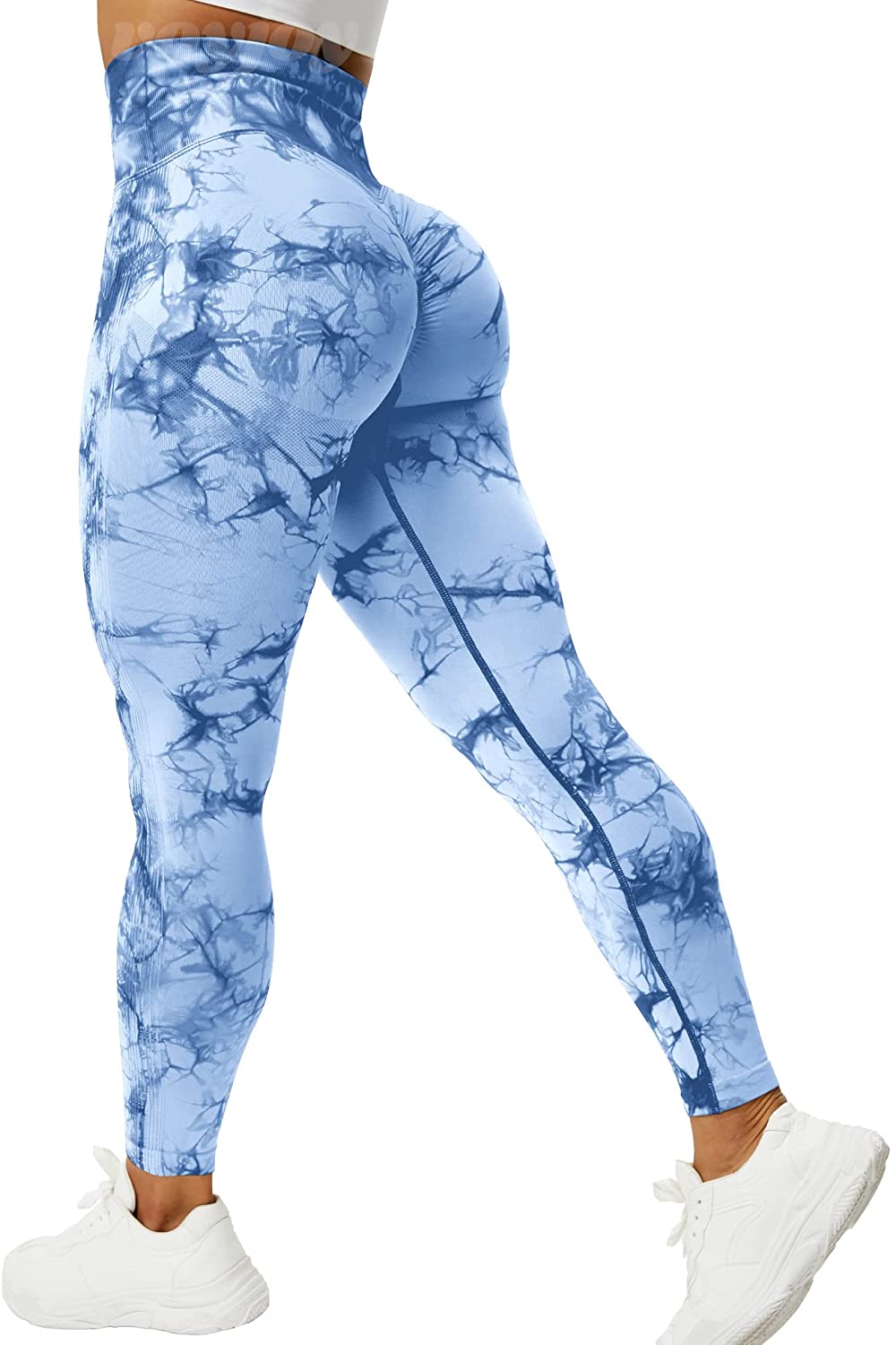 QAFOPEH Women Tie-Dyed High Waisted Yoga Pants Stretchy Solid Legging 