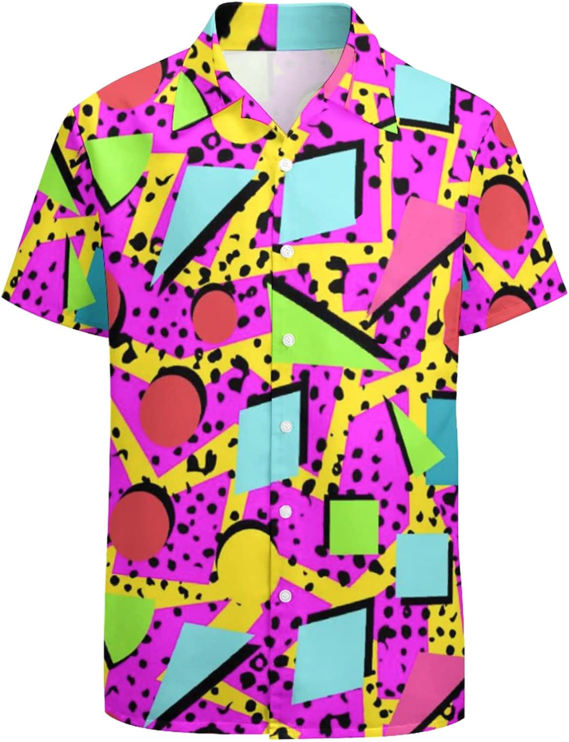 Artsadd 80s 90s Hawaiian Shirt for Men Funky Retro Casual Button Down  Shirts Fun