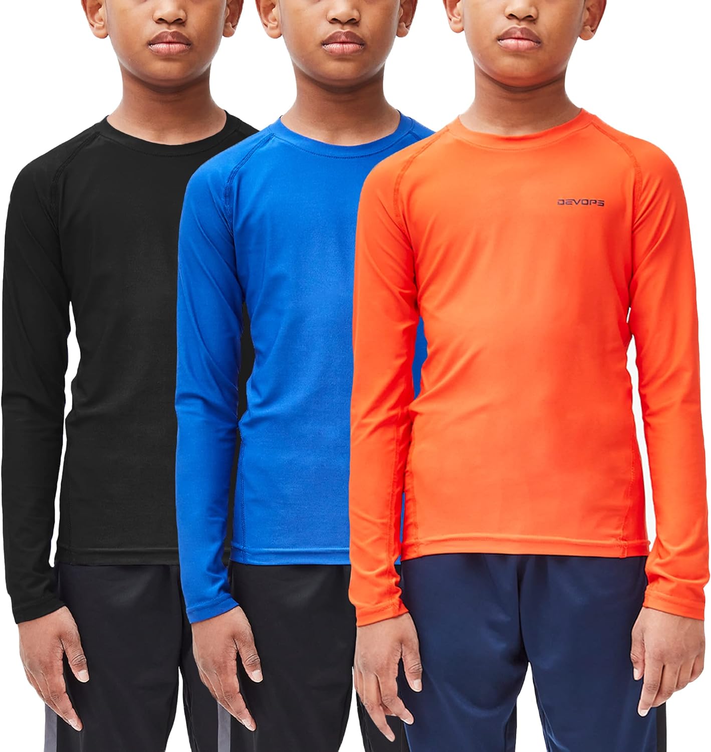 DEVOPS 3 Pack Men's Athletic Long Sleeve Compression Shirts