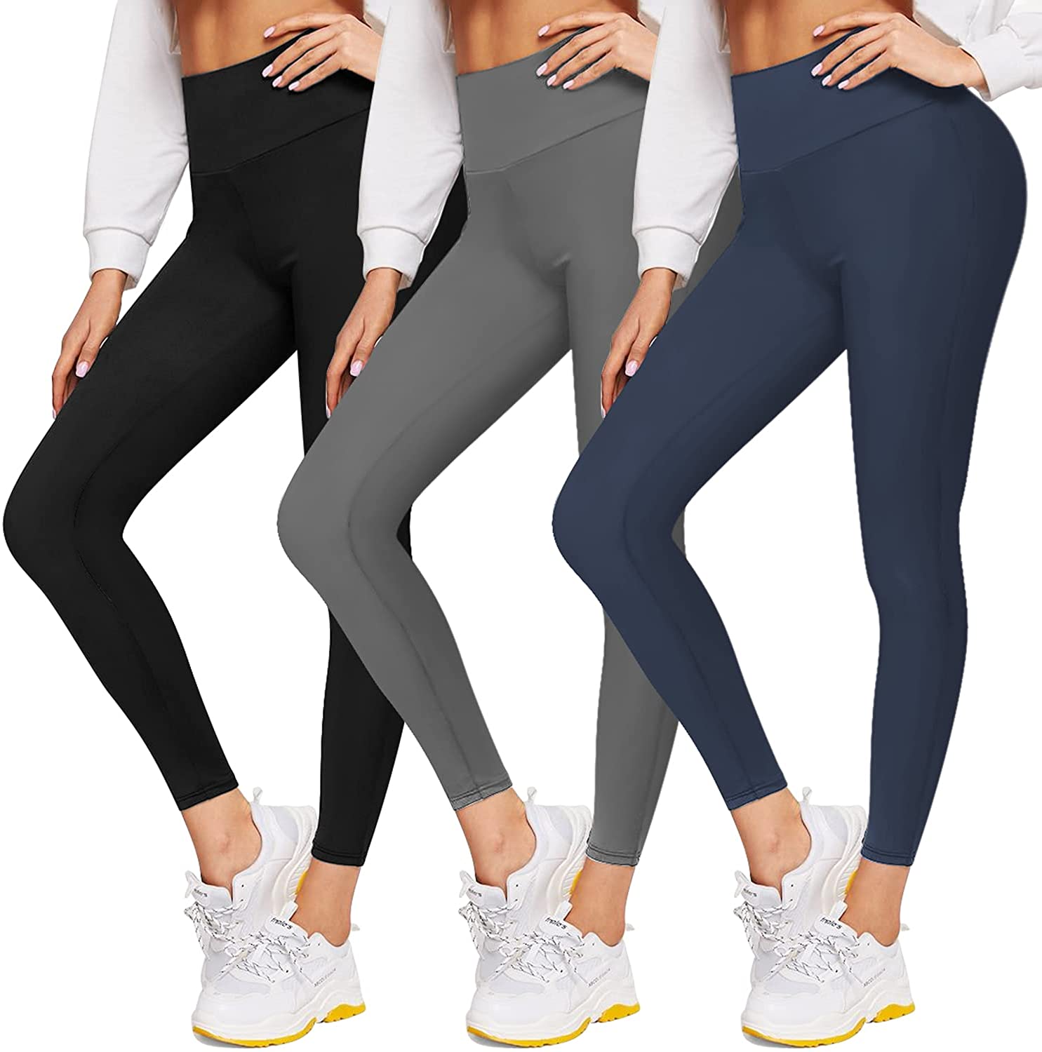 GROTEEN Women's Leggings 3 Pack - High Waist Tummy Control Butt Lifting Yoga  Pan