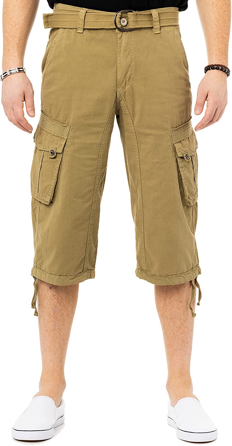 X RAY Men's Belted Tactical Cargo Long Shorts 18 Inseam Below Knee Length  Multi Pocket 3/4 Capri Pants, Leaf Green, 38 price in Saudi Arabia,   Saudi Arabia