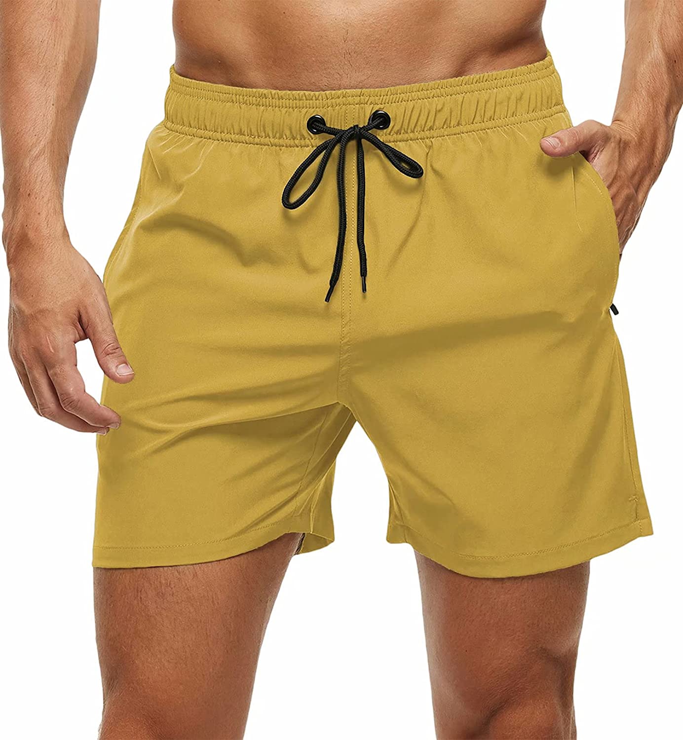 Men's Swim Trunks Quick Dry Beach Shorts with Zipper Pockets and