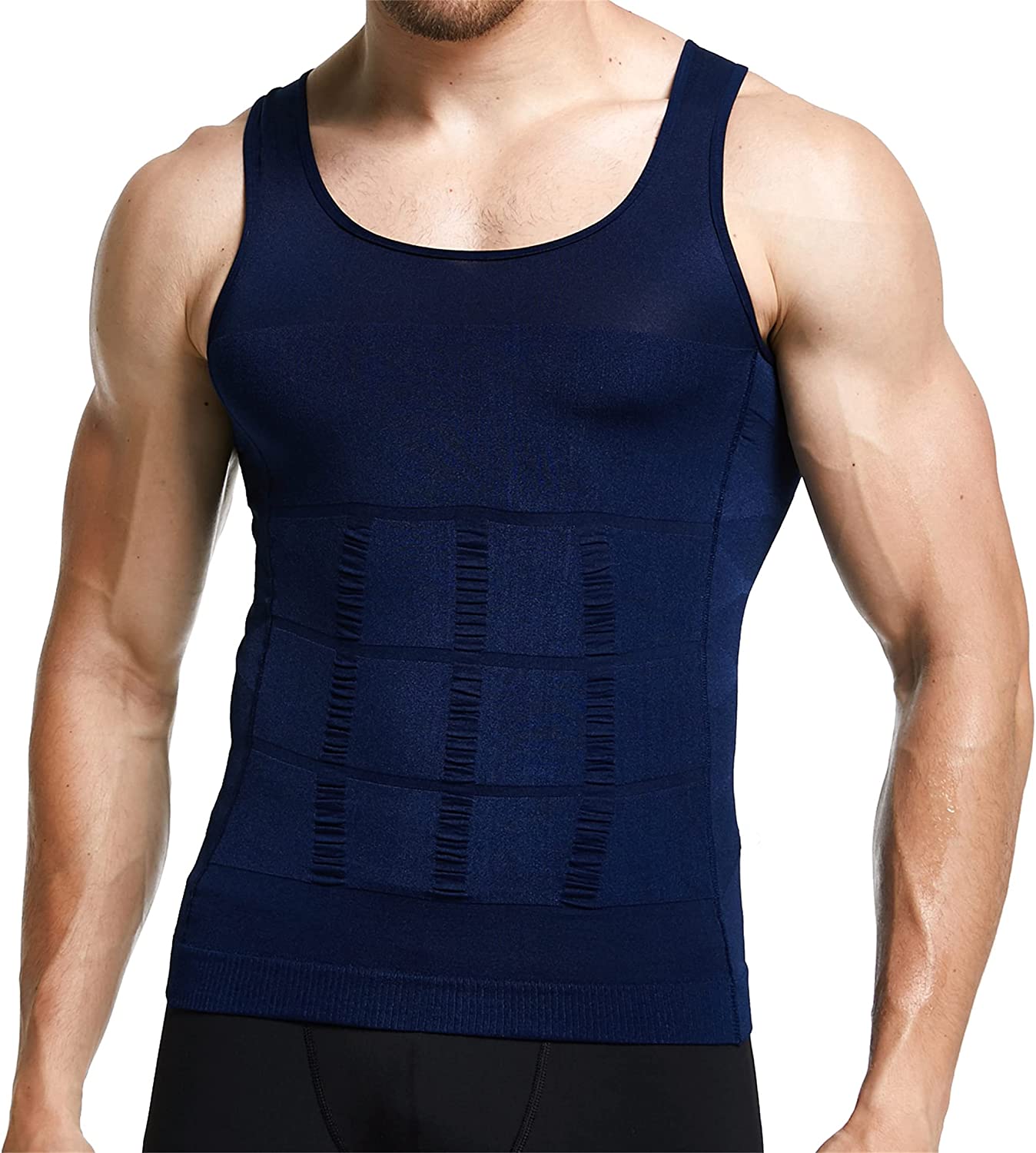 GKVK Mens Slimming Body Shaper Vest Shirt Abs Abdomen Slim, Black