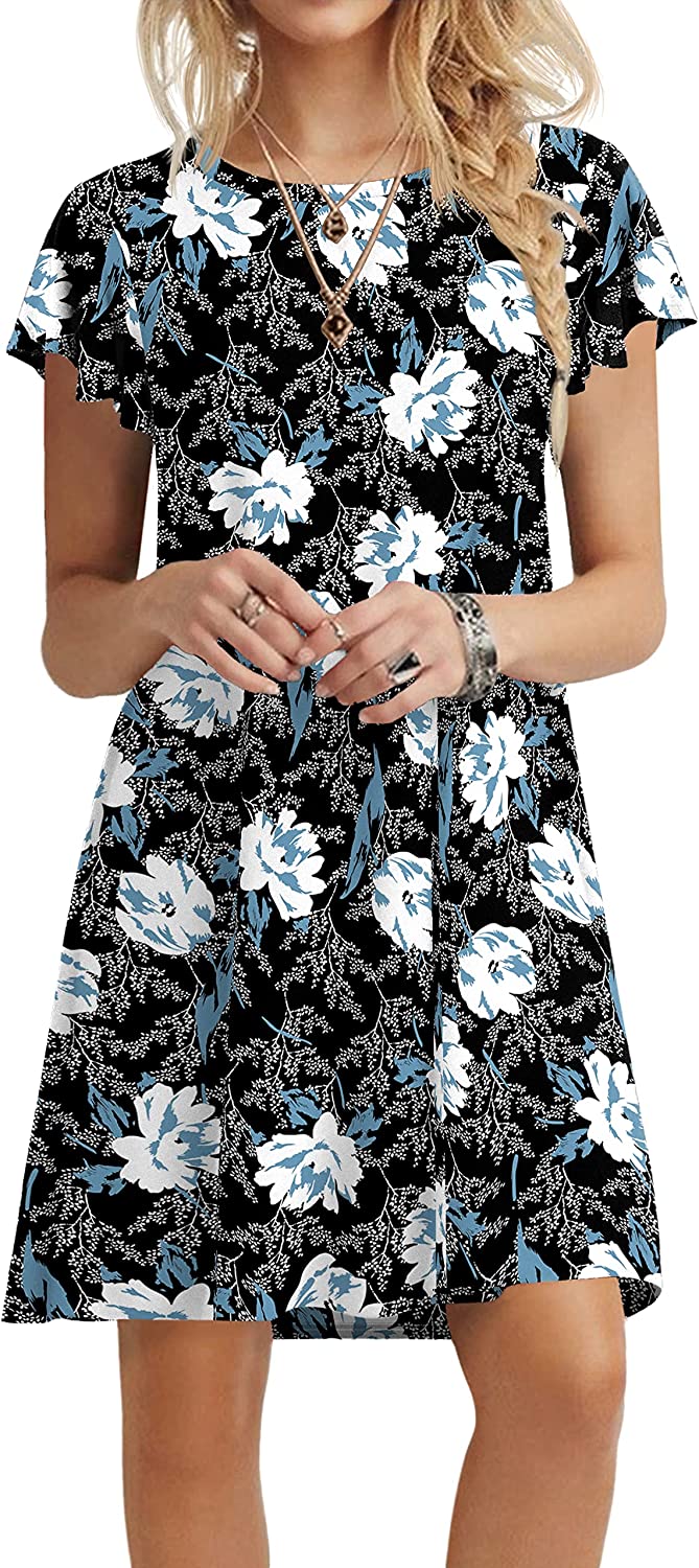 Askyes Womens Summer Dresses 2023 Ruffle Short Sleeve Casual Beach Tshirt  Dress
