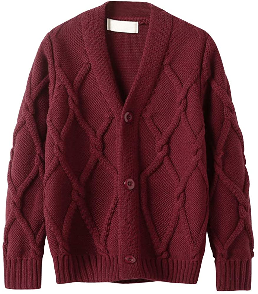OCHENTA Boy's Knitted V-Neck Button Up Cotton Cardigan Sweater 