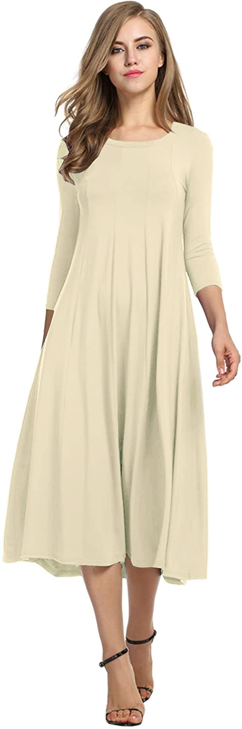 Women's Midi Dress, Chiffon A-line Dress, Long Sleeve Dress, Flare