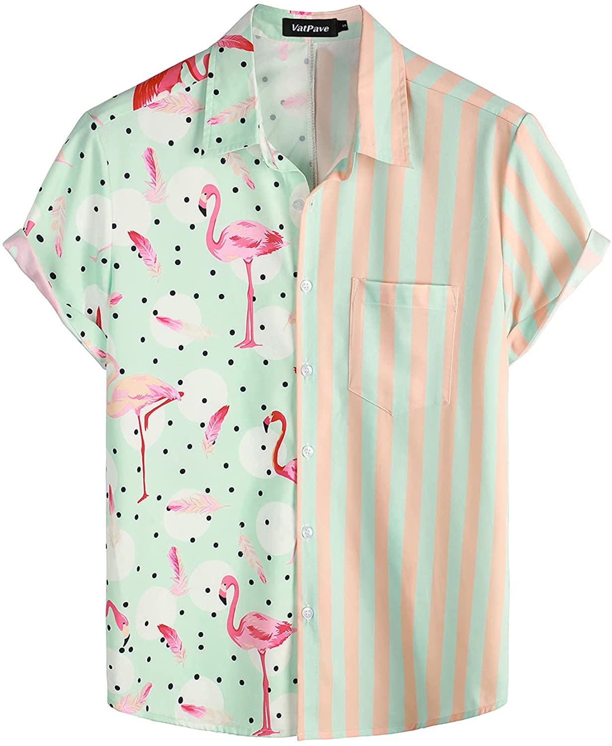 VATPAVE Mens Hawaiian Flamingo Shirts Casual Short Sleeve Button Down Shirt Summer Shirts 