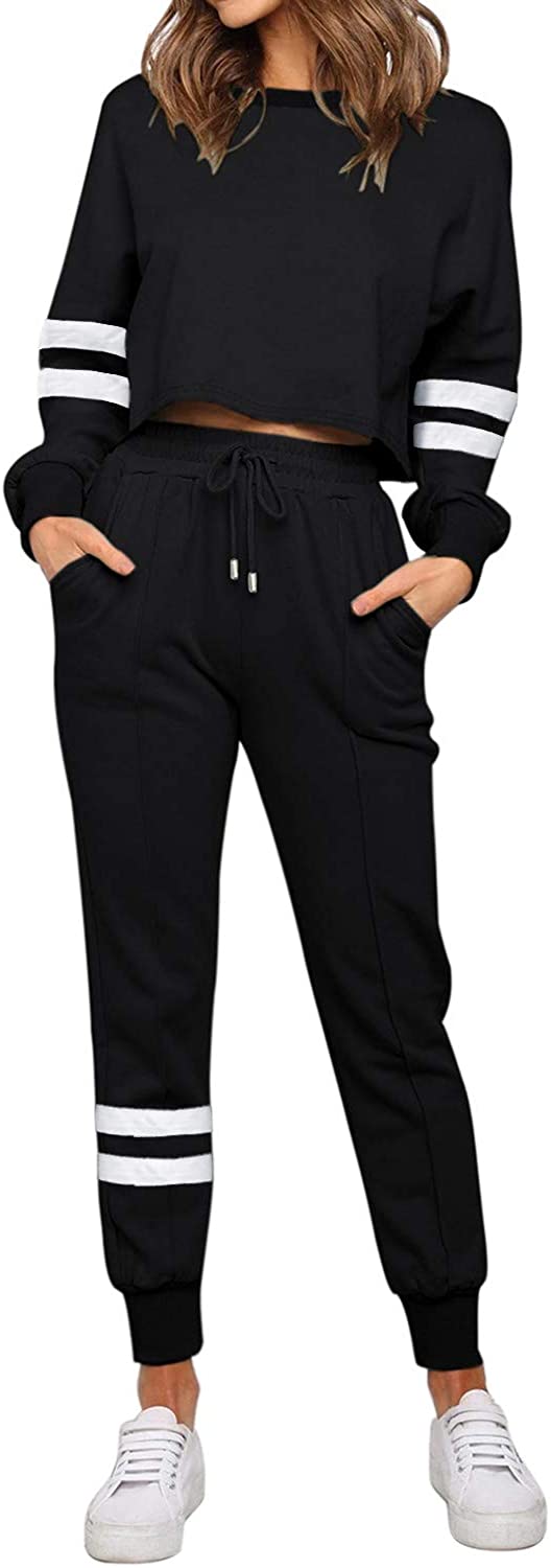 Ladies Striped Pajama Set Long Sleeve Tops And Pants Jogging