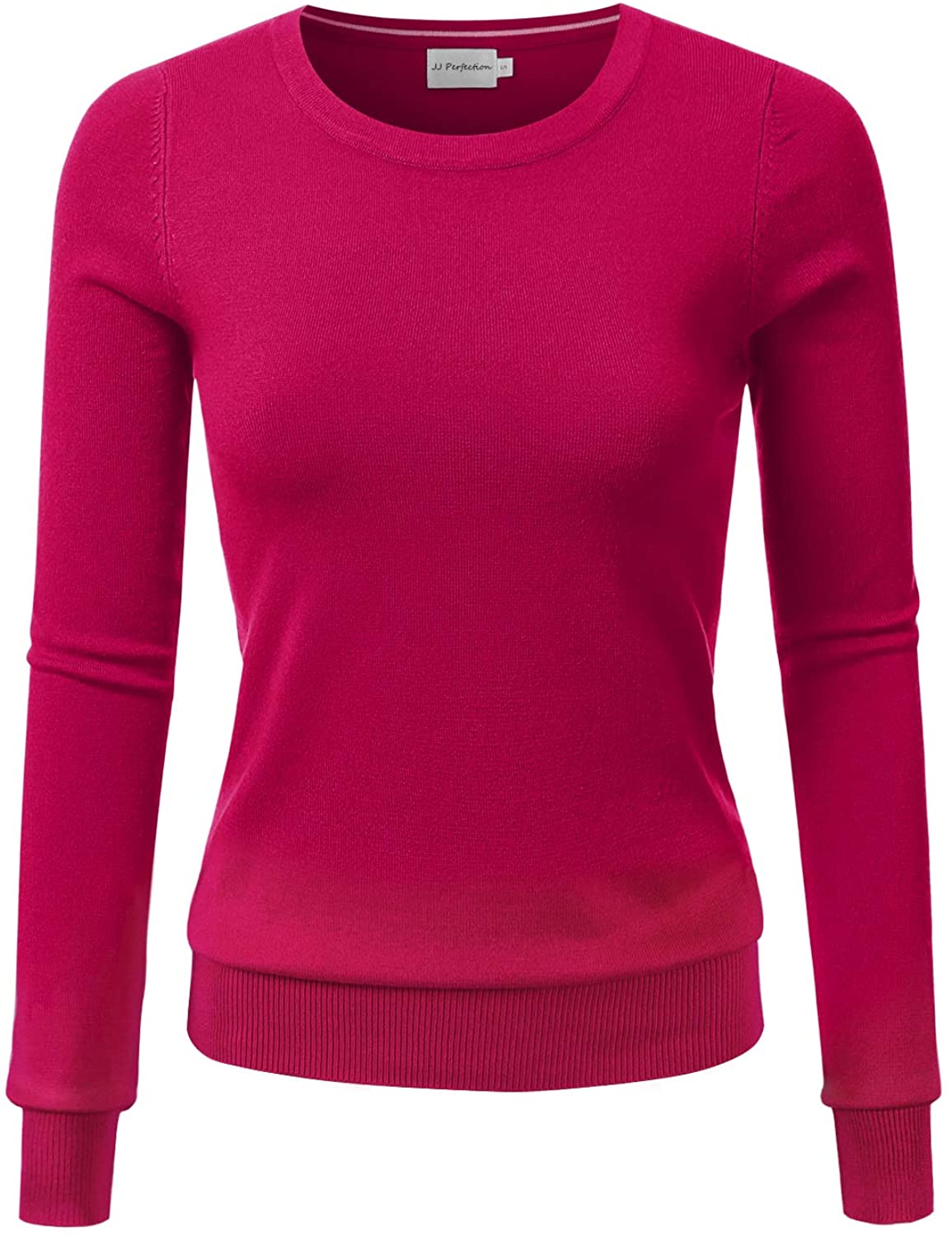 JJ Perfection Womens Simple Crew Neck Pullover Chic Soft Sweater with Plus Size 