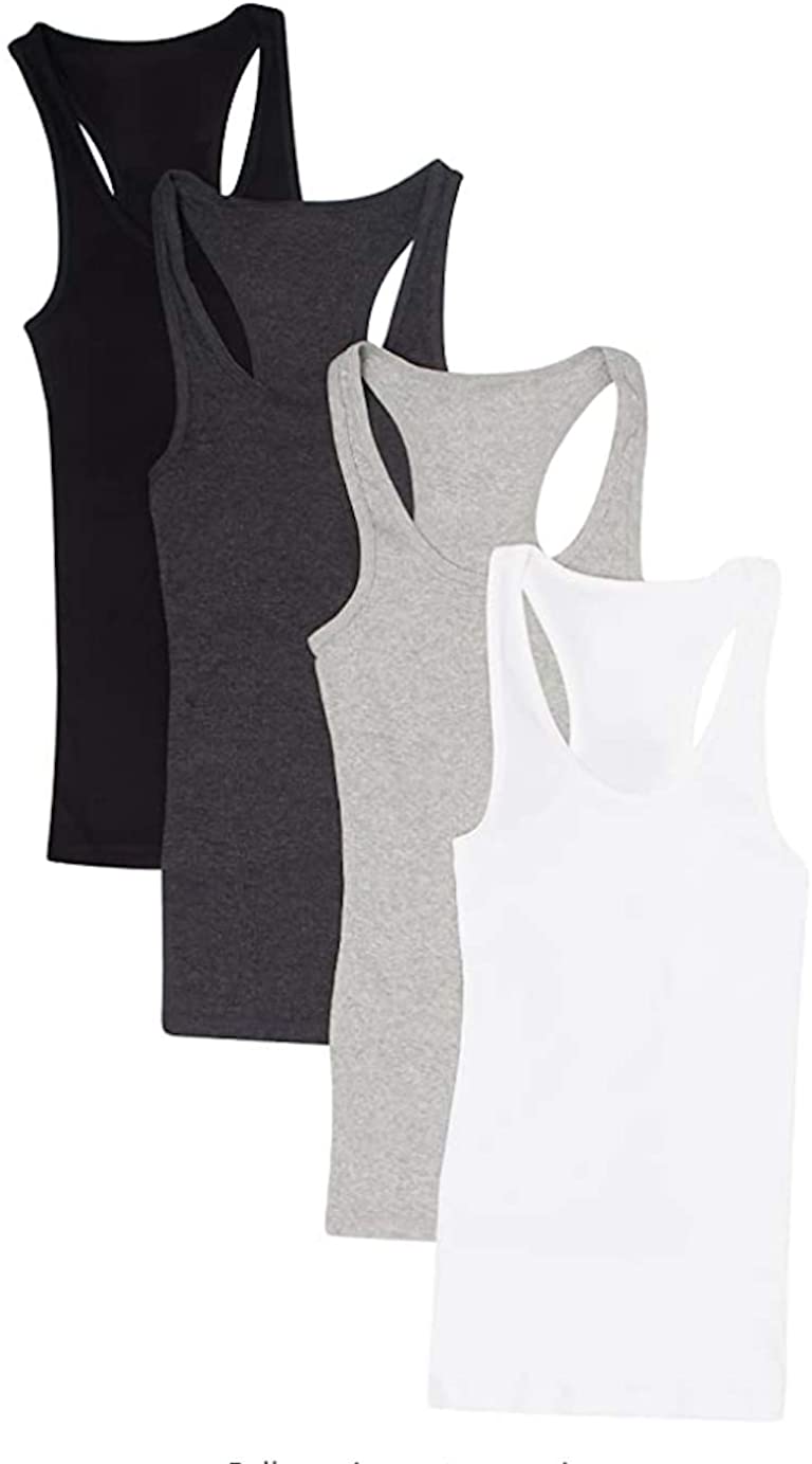 Zenana Outfitters 4 Pack Womens Basic Ribbed Racerback Tank Top 