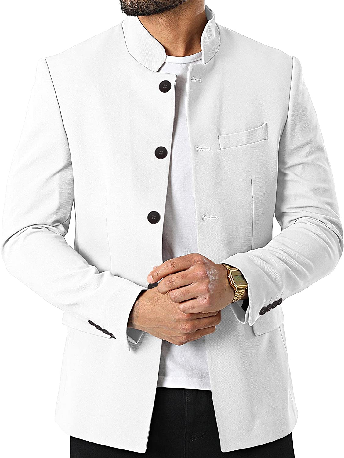 Jacket with outlet stand up collar